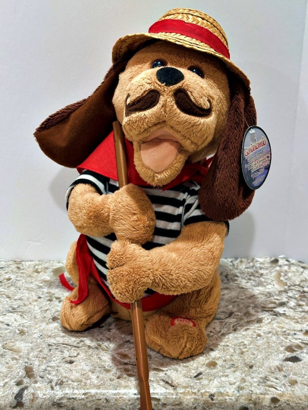 Gondola Singing Venetian Plush Dog 12" O Sole Mio Gondolomio Animated SEE VIDEO